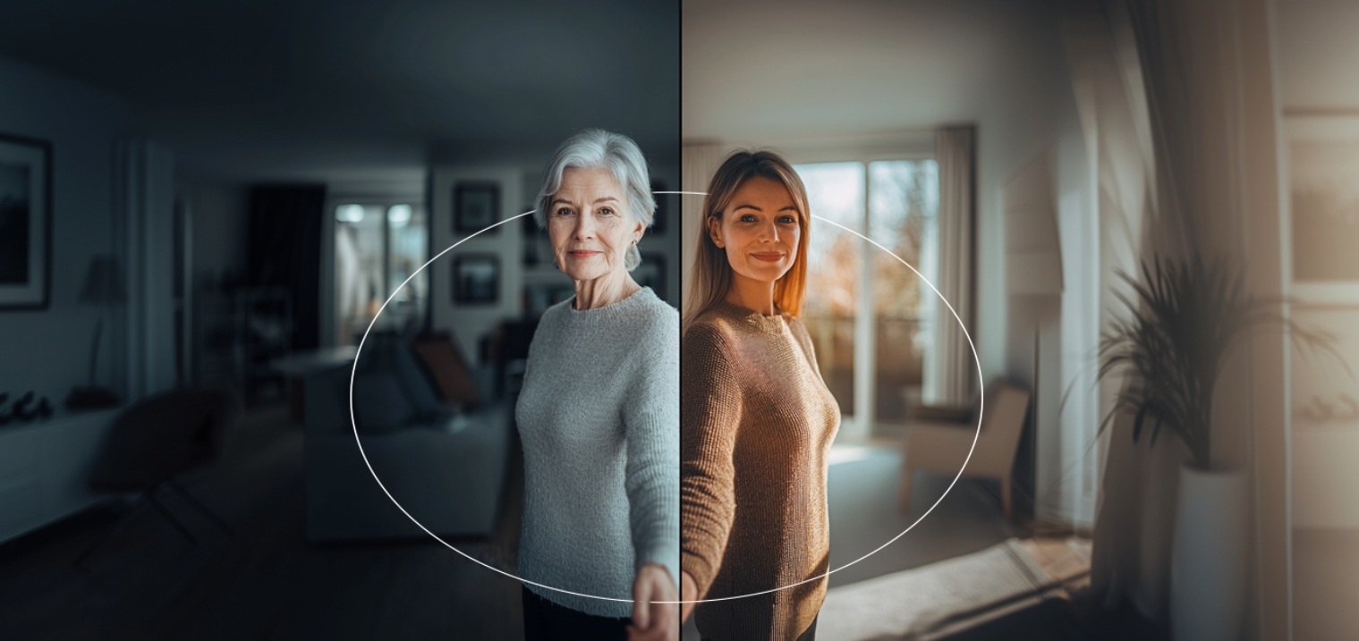 Daughter protecting elderly mum with EverCare service